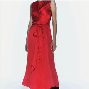 Zara satin effect midi dress red